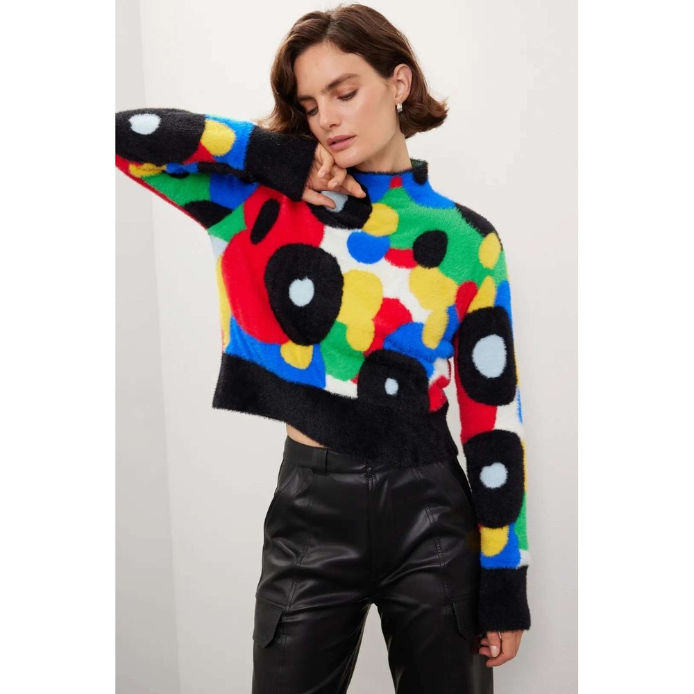Simon Miller Oko Sweater Multicolor Abstract Polka Dot Fuzzy Mock Neck Sz L